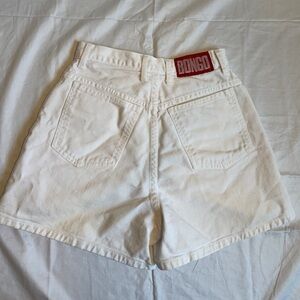 BONGO White Jean Shorts with Red Logo Patch